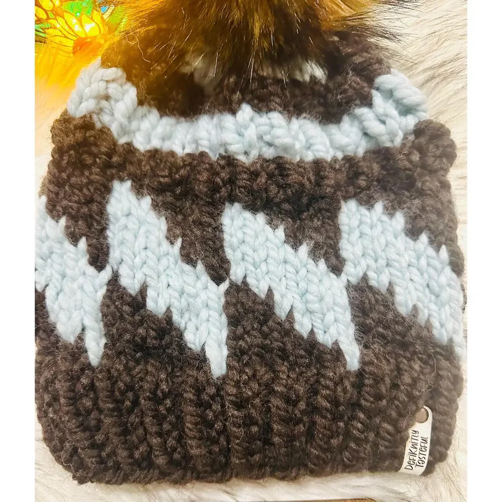 Hand Knit Tilt A Whirl Beanie: Cozy Winter Hat with Faux Fur Pom